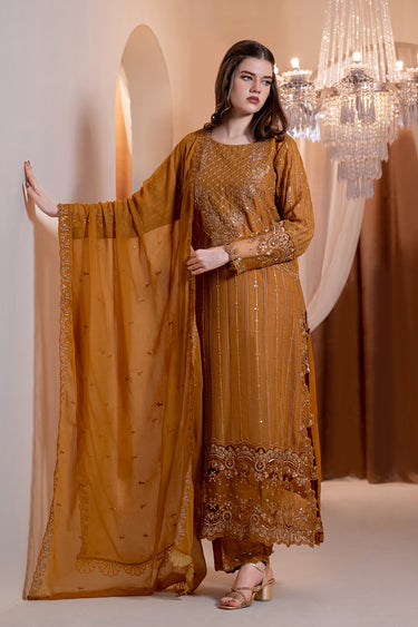3-Piece Embroidered Chiffon Suit