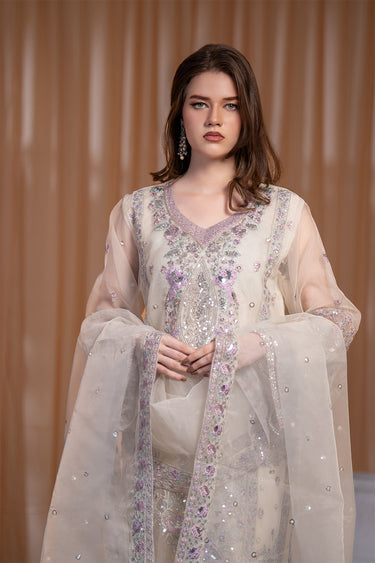 3 Piece - Embroidered Organza Suit