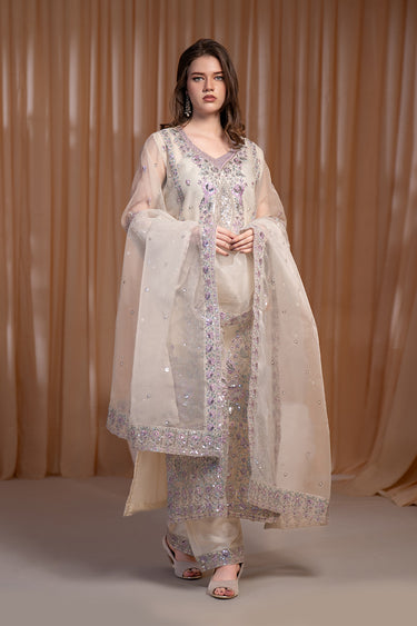 3 Piece - Embroidered Organza Suit