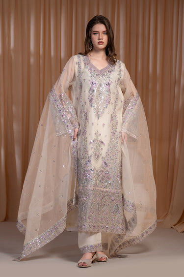 3 Piece - Embroidered Organza Suit