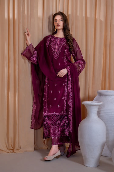 3-Piece Embroidered Chiffon Suit