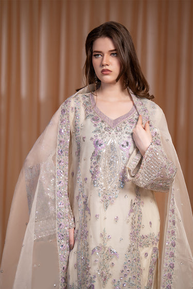 3 Piece - Embroidered Organza Suit