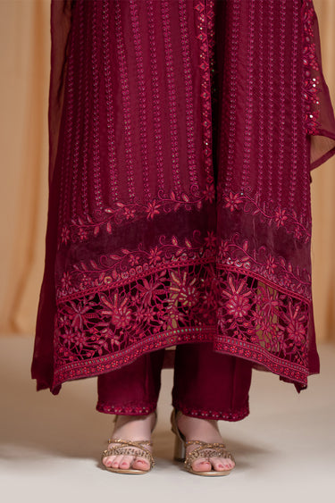 3-Piece Embroidered Chiffon Suit