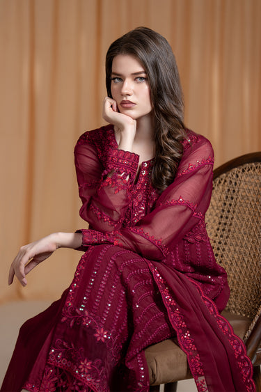 3-Piece Embroidered Chiffon Suit
