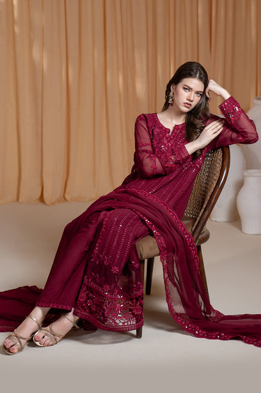 3-Piece Embroidered Chiffon Suit
