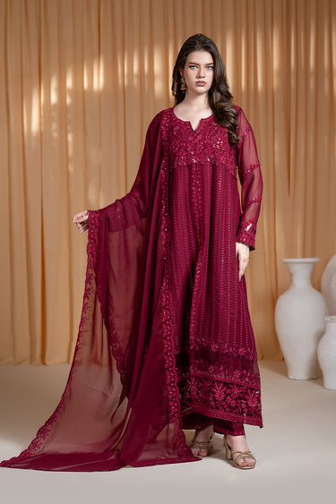 3-Piece Embroidered Chiffon Suit