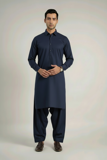 MEN'S BLENDED KAMEEZ SHALWAR – DARK BLUE