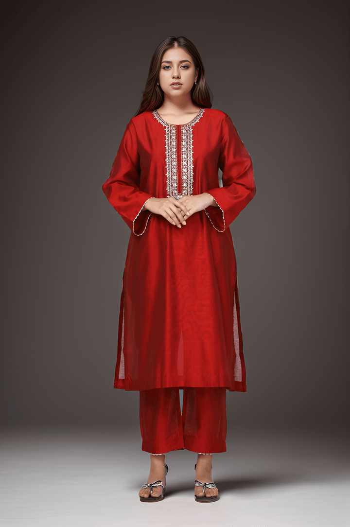 2 Pc Embroidered Cambric Luxury Stitched Suit - Prime Point Store