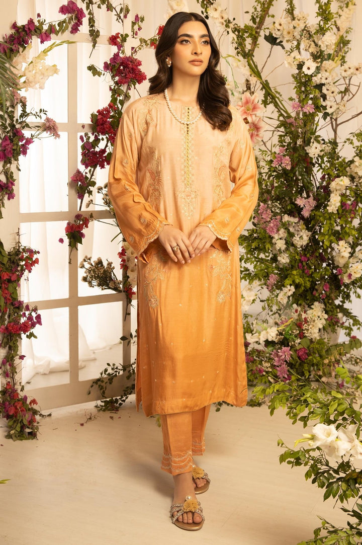 2 Pc Embroidered Raw Silk Luxury Stitched Suit - Prime Point Store