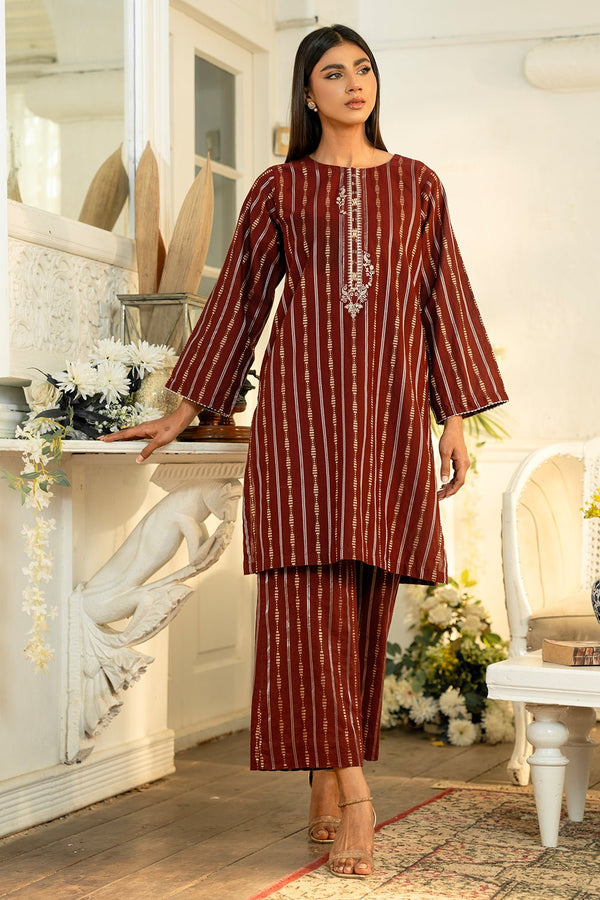 2 Pc Jacquard Embroidered Stitched Suit - Prime Point Store