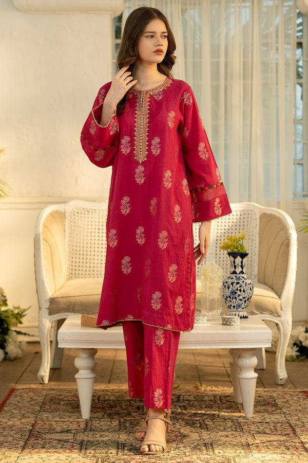 2 Pc Jacquard Embroidered Stitched Suit - Prime Point Store