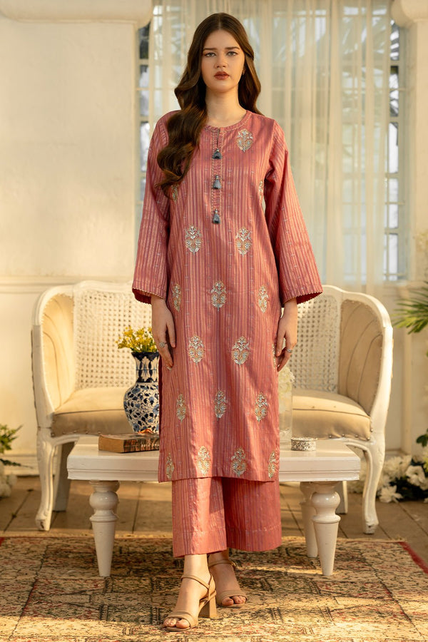 2 Pc Jacquard Embroidered Stitched Suit - Prime Point Store