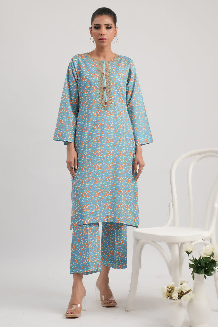 2 Pc Printed Embroidered Cambric Stitched Suit - Prime Point Store