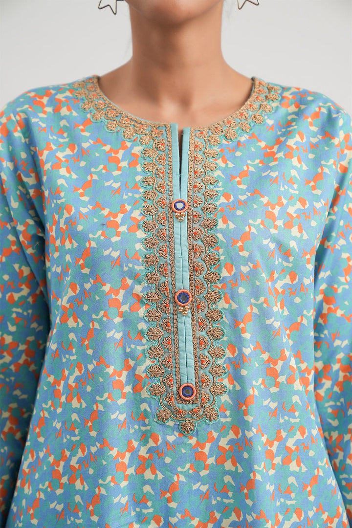 2 Pc Printed Embroidered Cambric Stitched Suit - Prime Point Store