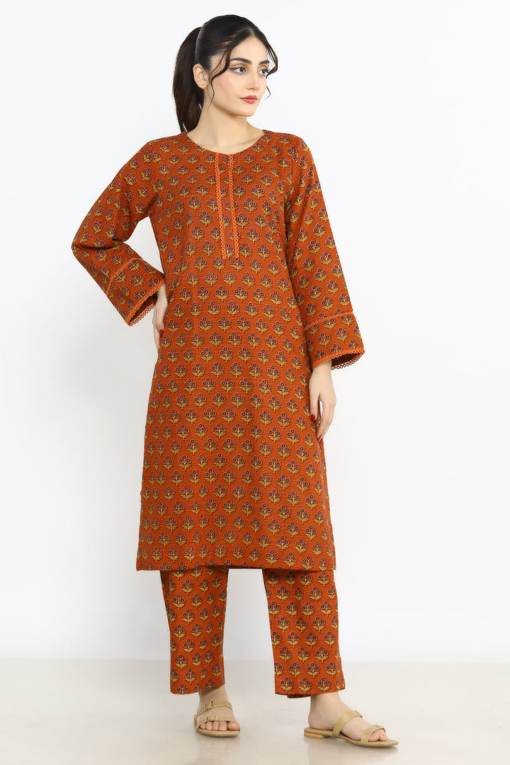 2 Pc Printed Khaddar Stitched Co - ords - Prime Point Store