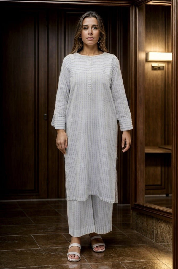 2 Pc Printed Yarn Dyed Stitched Suit - Prime Point Store
