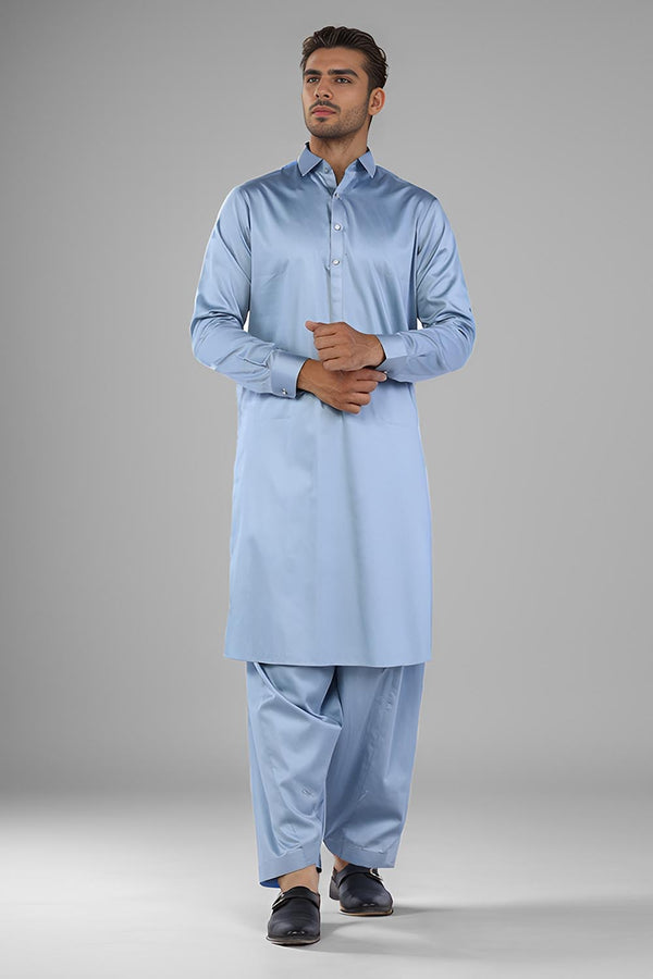 Grey Blended Casual Shalwar Kameez For Men - Prime Point Store