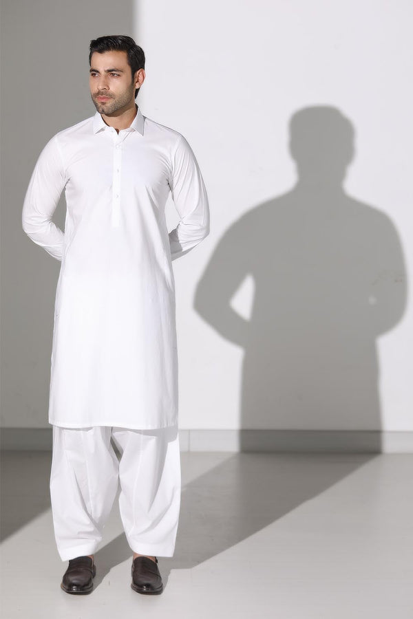 Milky White Blended Casual Shalwar Kameez For Men - Prime Point Store