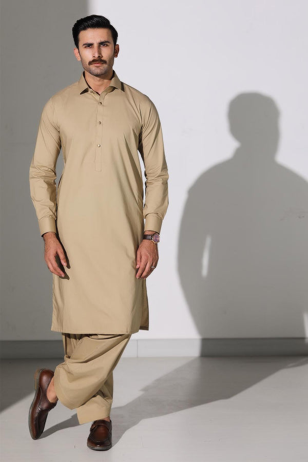 Camel Blended Casual Shalwar Kameez For Men - Prime Point Store