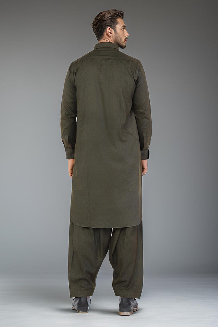 Green Blended Casual Shalwar Kameez For Men - Prime Point Store