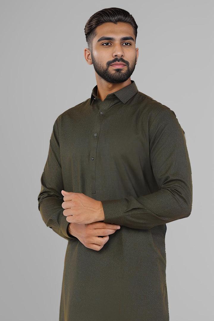 Green Blended Casual Shalwar Kameez For Men - Prime Point Store