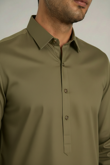 MEN'S BLENDED KAMEEZ SHALWAR – OLIVE