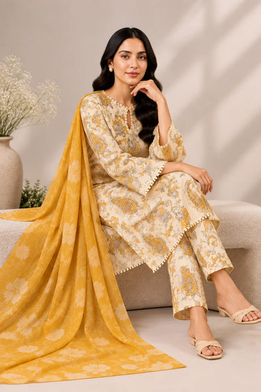 3-PIECE PRINTED CAMBRIC SUIT
