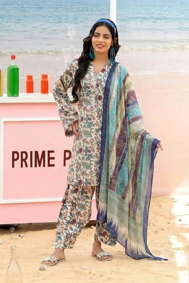 3-Piece Tropical Floral Printed Lawn Suit