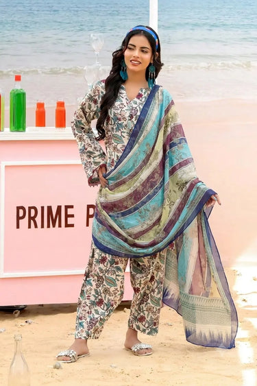 3-Piece Tropical Floral Printed Lawn Suit