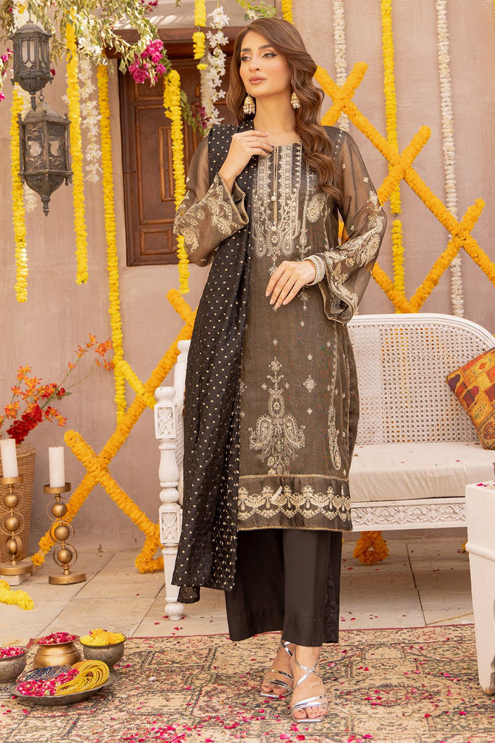 3 Pc Black Dyed Embroidered Stitched Suit - Prime Point Store