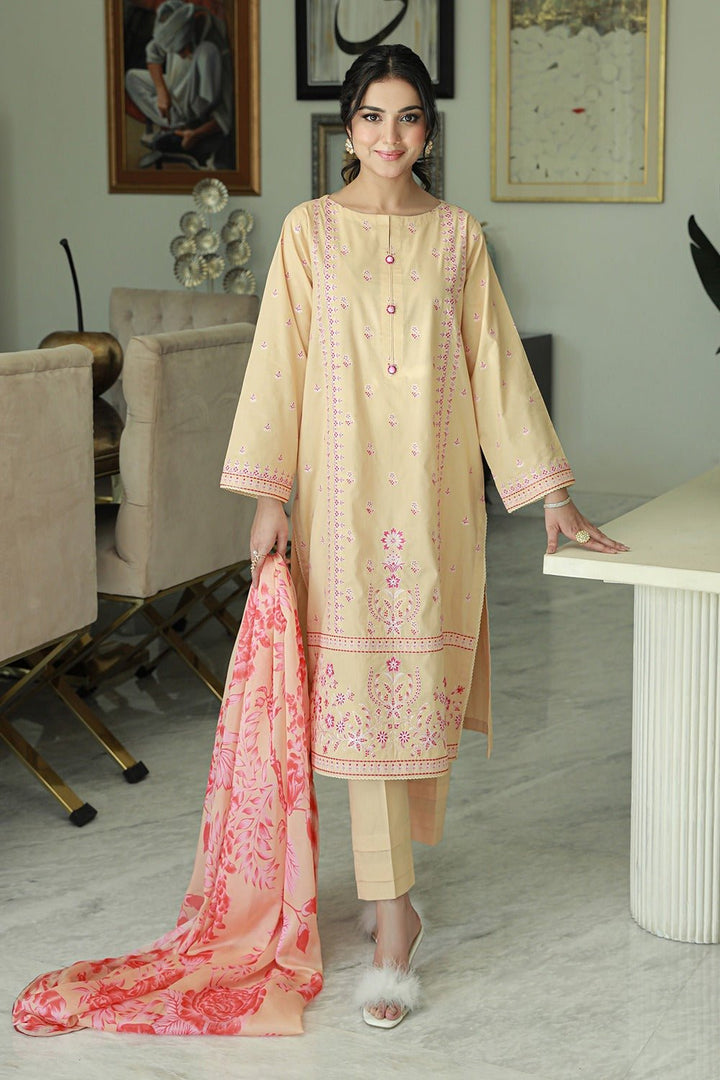 3 Pc Cambric Dyed Embroidered Stitched Suit - Prime Point Store