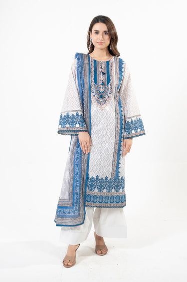 3 Pc Cotton Printed Cambric Unstitched Suit - Prime Point Store