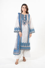 3 Pc Cotton Printed Cambric Unstitched Suit - Prime Point Store