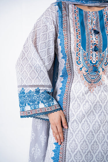 3 Pc Cotton Printed Cambric Unstitched Suit - Prime Point Store