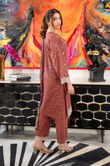 3 Pc Cotton Printed Lawn Stitched Suit - Prime Point Store