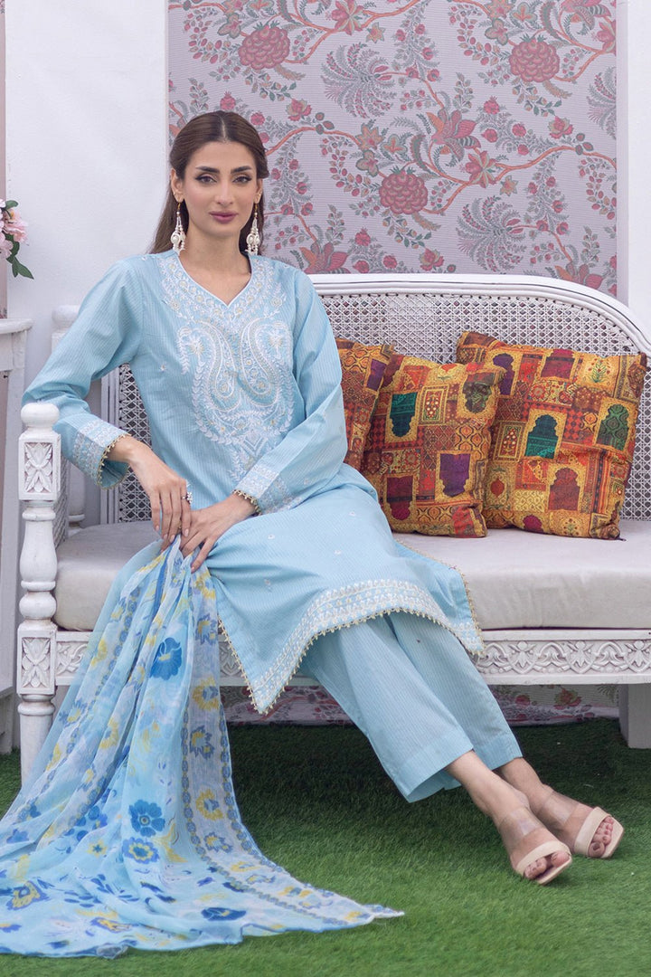 3 Pc Dobby Dyed Embroidered Stitched Suit - Prime Point Store