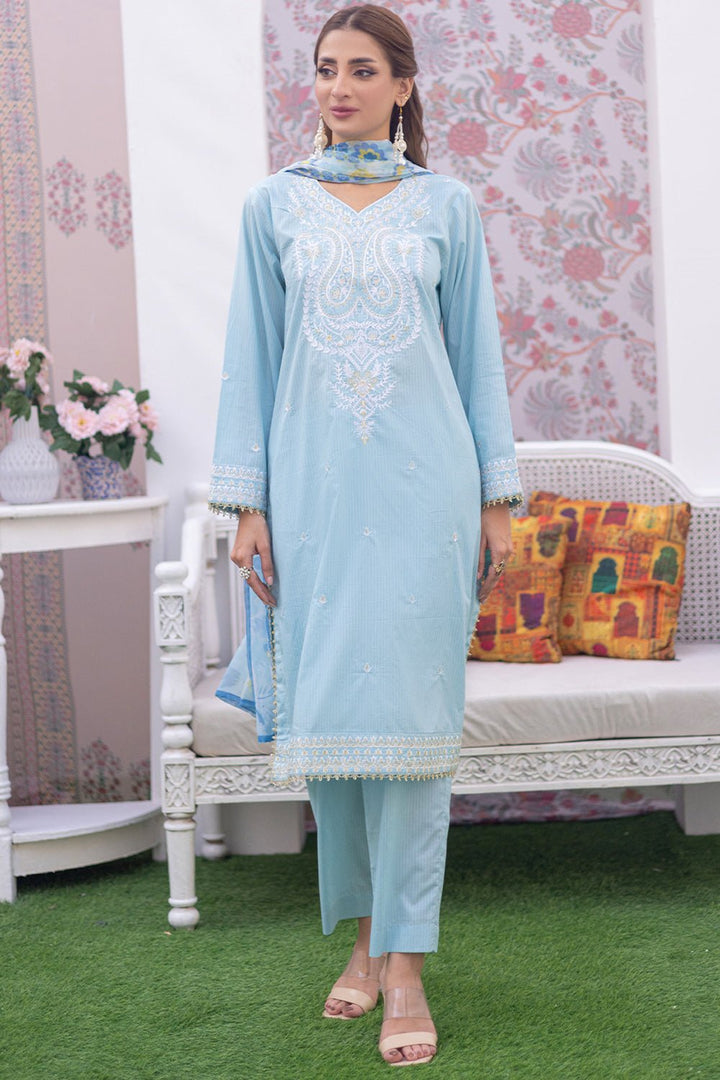 3 Pc Dobby Dyed Embroidered Stitched Suit - Prime Point Store