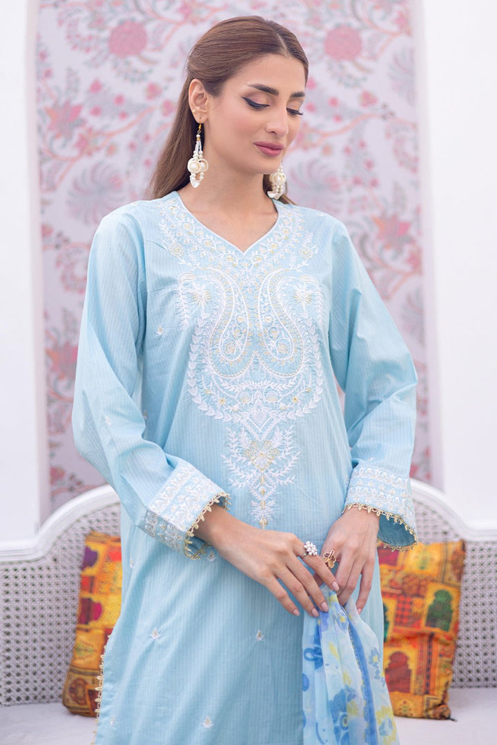 3 Pc Dobby Dyed Embroidered Stitched Suit - Prime Point Store