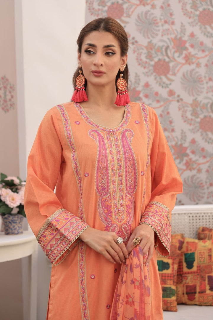 3 Pc Dobby Embroidered Luxury Stitched Suit - Prime Point Store