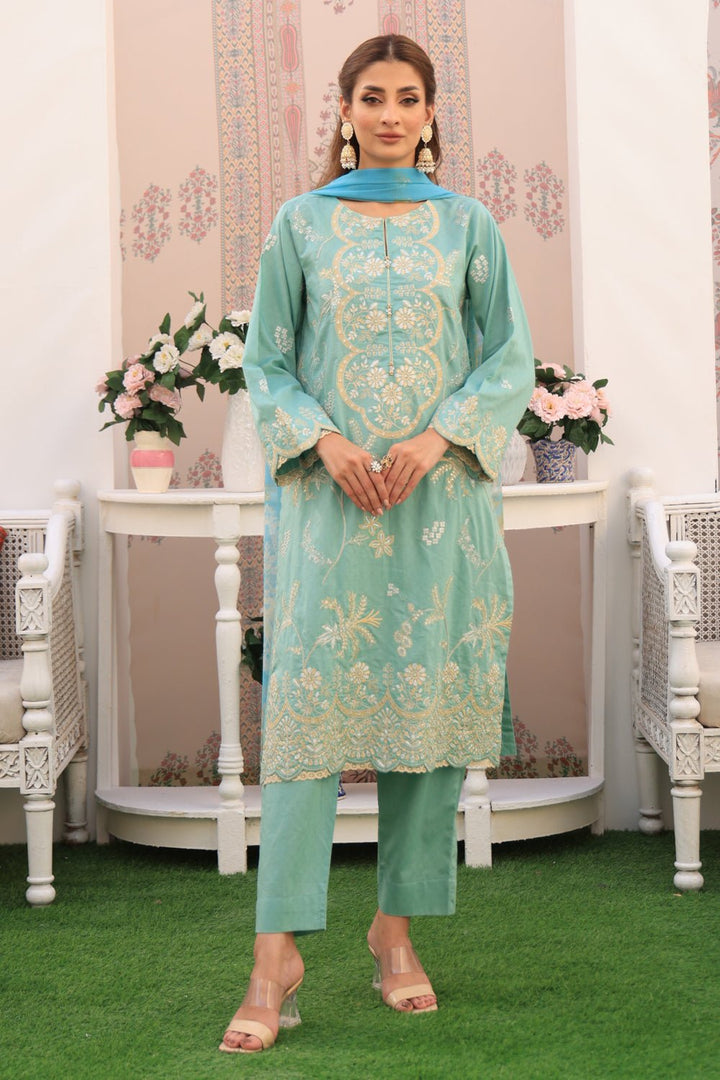 3 Pc Dobby Embroidered Luxury Stitched Suit - Prime Point Store