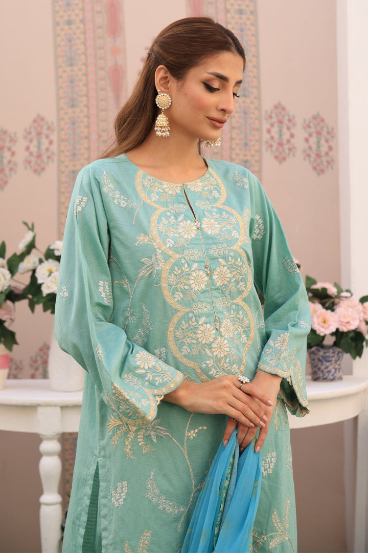 3 Pc Dobby Embroidered Luxury Stitched Suit - Prime Point Store