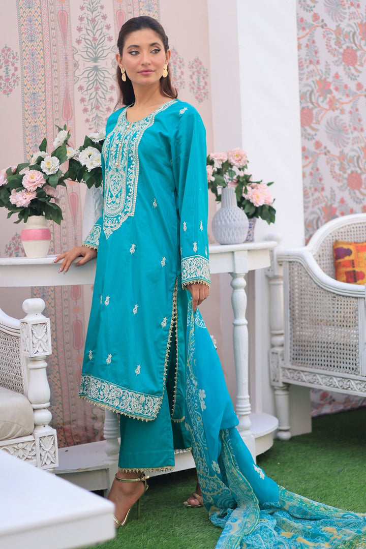 3 Pc Dobby Embroidered Luxury Stitched Suit - Prime Point Store