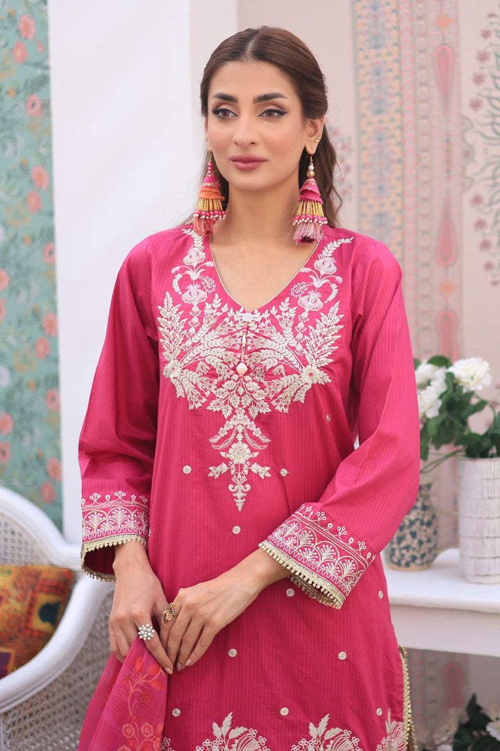 3 Pc Dobby Embroidered Luxury Stitched Suit - Prime Point Store