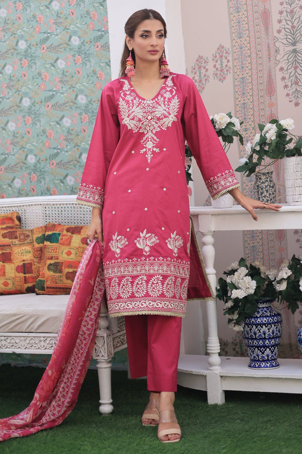 3 Pc Dobby Embroidered Luxury Stitched Suit - Prime Point Store