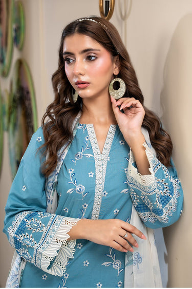 3 Pc Dyed Embroidered Cambric Unstitched Suit - Prime Point Store