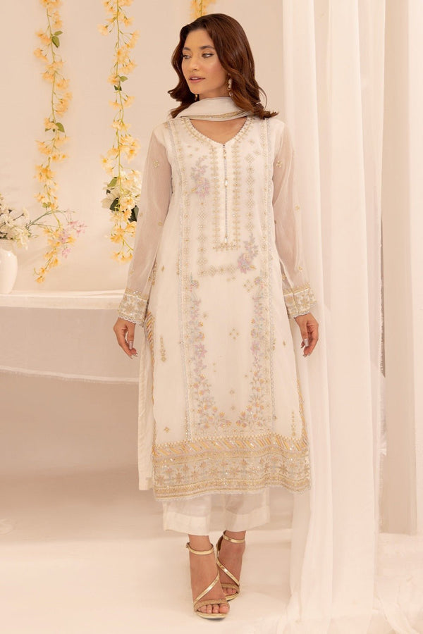 3 Pc Embroidered Chiffon Luxury Stitched Suit - Prime Point Store