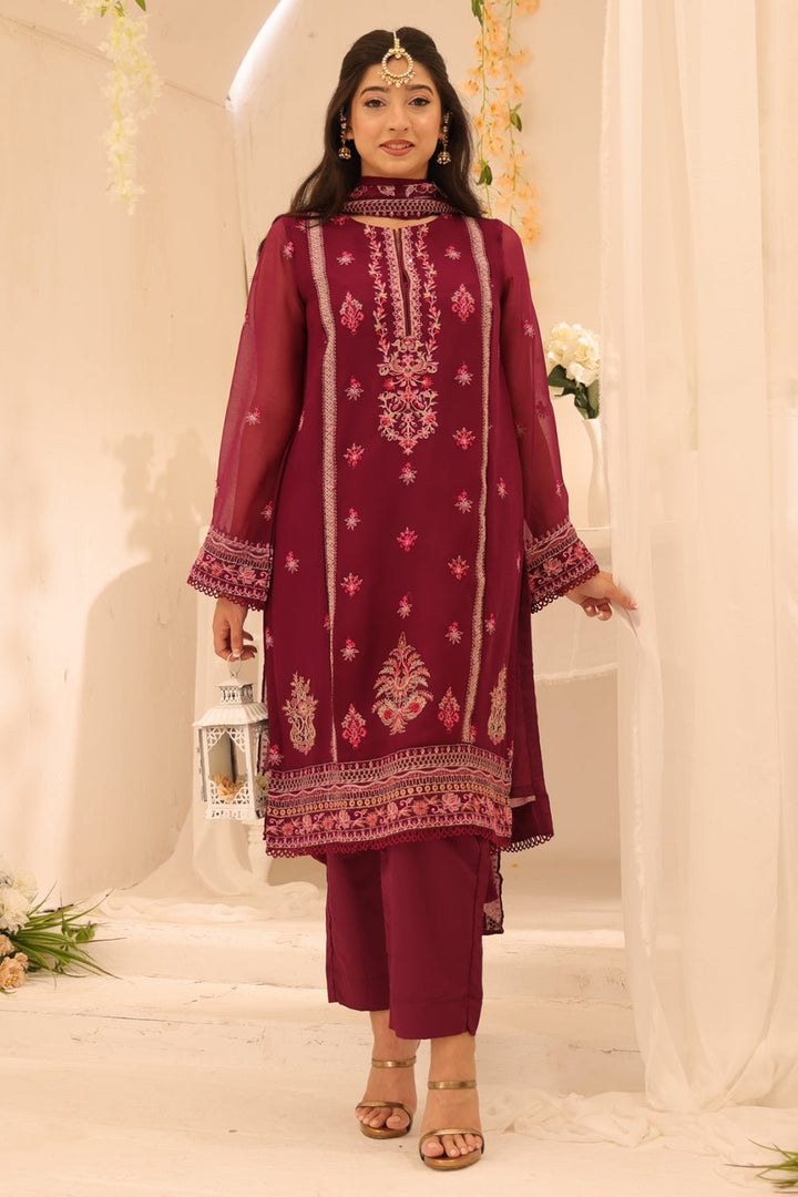 3 Pc Embroidered Chiffon Luxury Stitched Suit - Prime Point Store