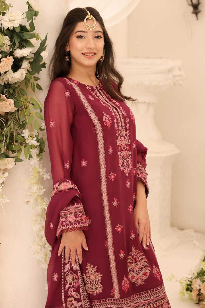 3 Pc Embroidered Chiffon Luxury Stitched Suit - Prime Point Store