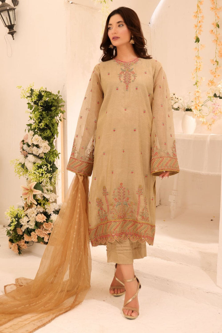 3 Pc Embroidered Chiffon Luxury Stitched Suit - Prime Point Store