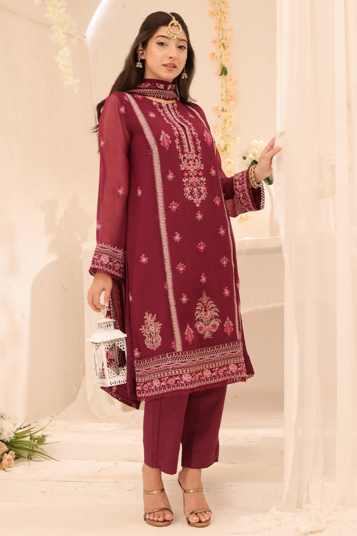 3 Pc Embroidered Chiffon Luxury Stitched Suit - Prime Point Store